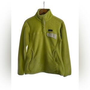 Patagonia Re Tool Fleece Jacket Womens Medium Green Snap Button Pockets Pullover